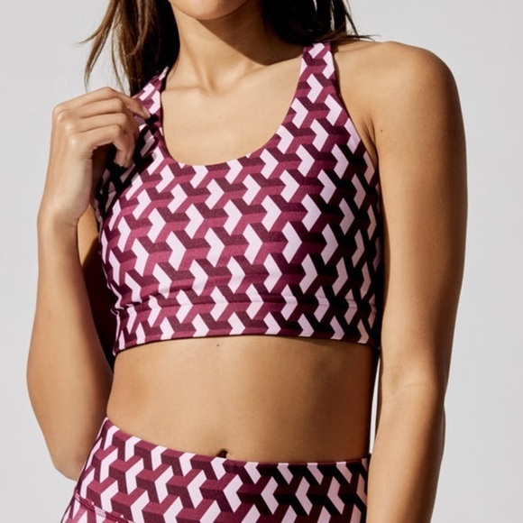 Terez Raspberry Geo Hi-Shine Racerback Sports Bra - Picture 1 of 10